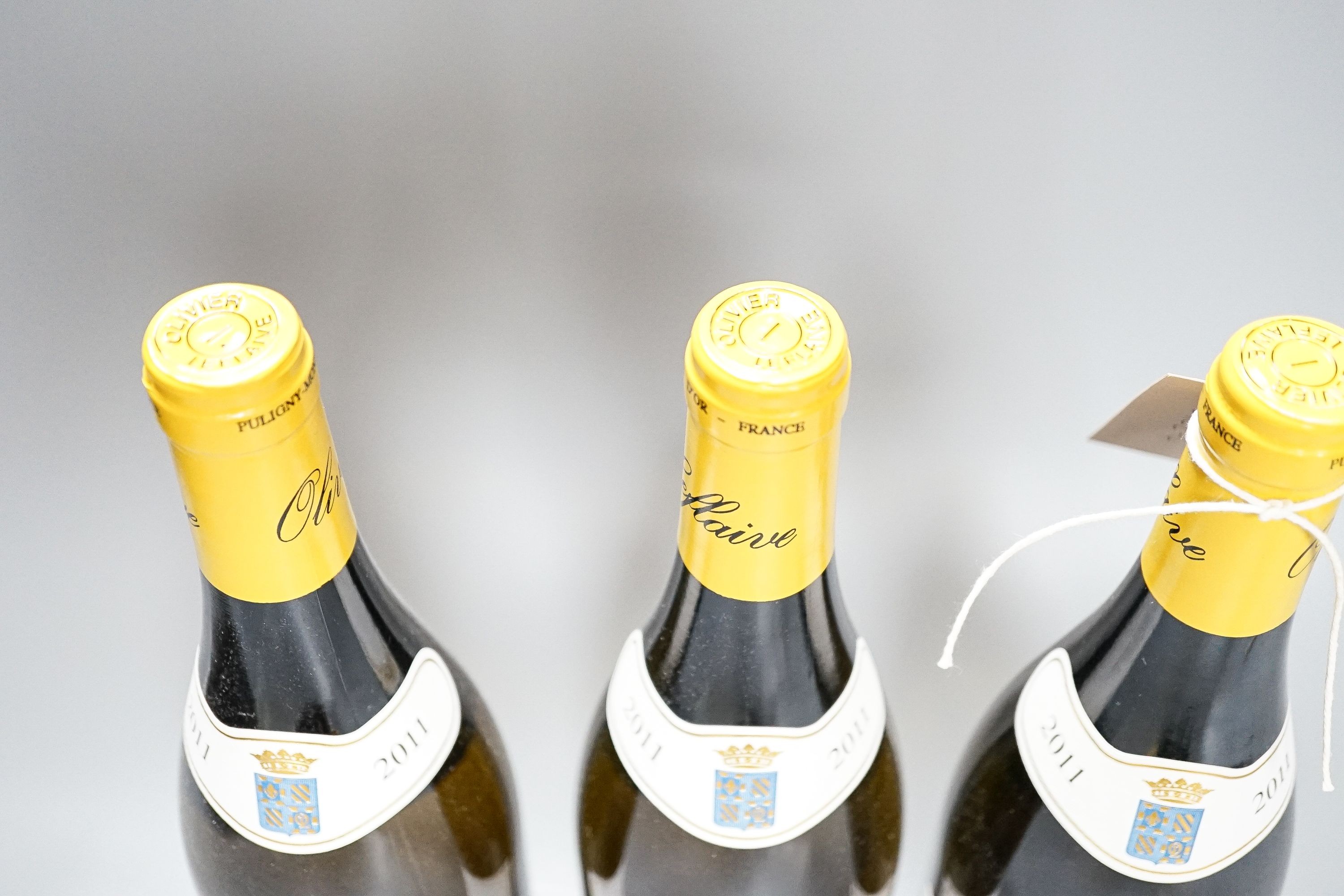 Three bottles of Olivier Leflaive Meursault, 2011, 75cl.